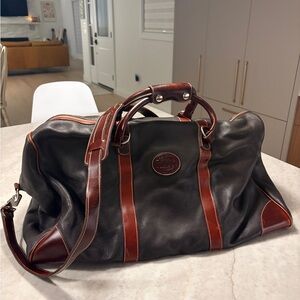 Roots Banff Chocolate Brown and Chestnut Leather Duffel Weekender Bag